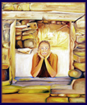 Девушка в крепостном окне. «Спиналонга» о.Крит. Холст, масло (50х60)