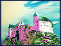 Розовый замок на зеленом холме. Чехия. Холст, масло (60х90)